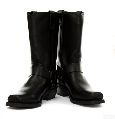 Grinders High Black Unisex Leather Boot Cowboy Western Bikers High Boots
