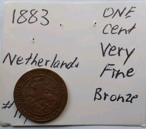 1883 Netherlands Bronze One Cent Very Fine Coin KM #107.1 Free Post Inv. #111