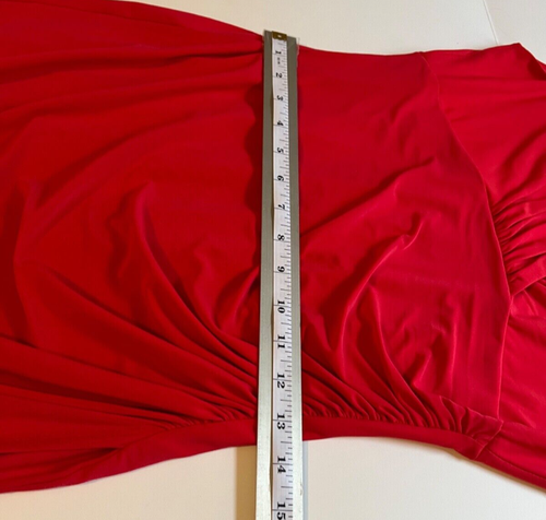 Lauren Ralph Lauren Dress Womens Size 8 Red Ruche Bodycon V-neck Stretch - Picture 7 of 9