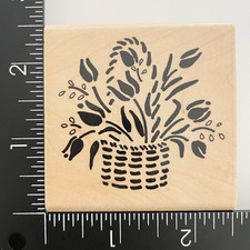 Annette Allen Watkins Tulip Floral Flower Basket F1024 Wood Mounted Rubber Stamp
