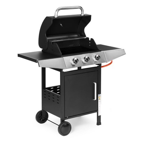 Gasgrill 10,2 kW BBQ Grillwagen aus Edelstahl 3 Brenner Thermometer Seitenregale - Bild 3 von 14