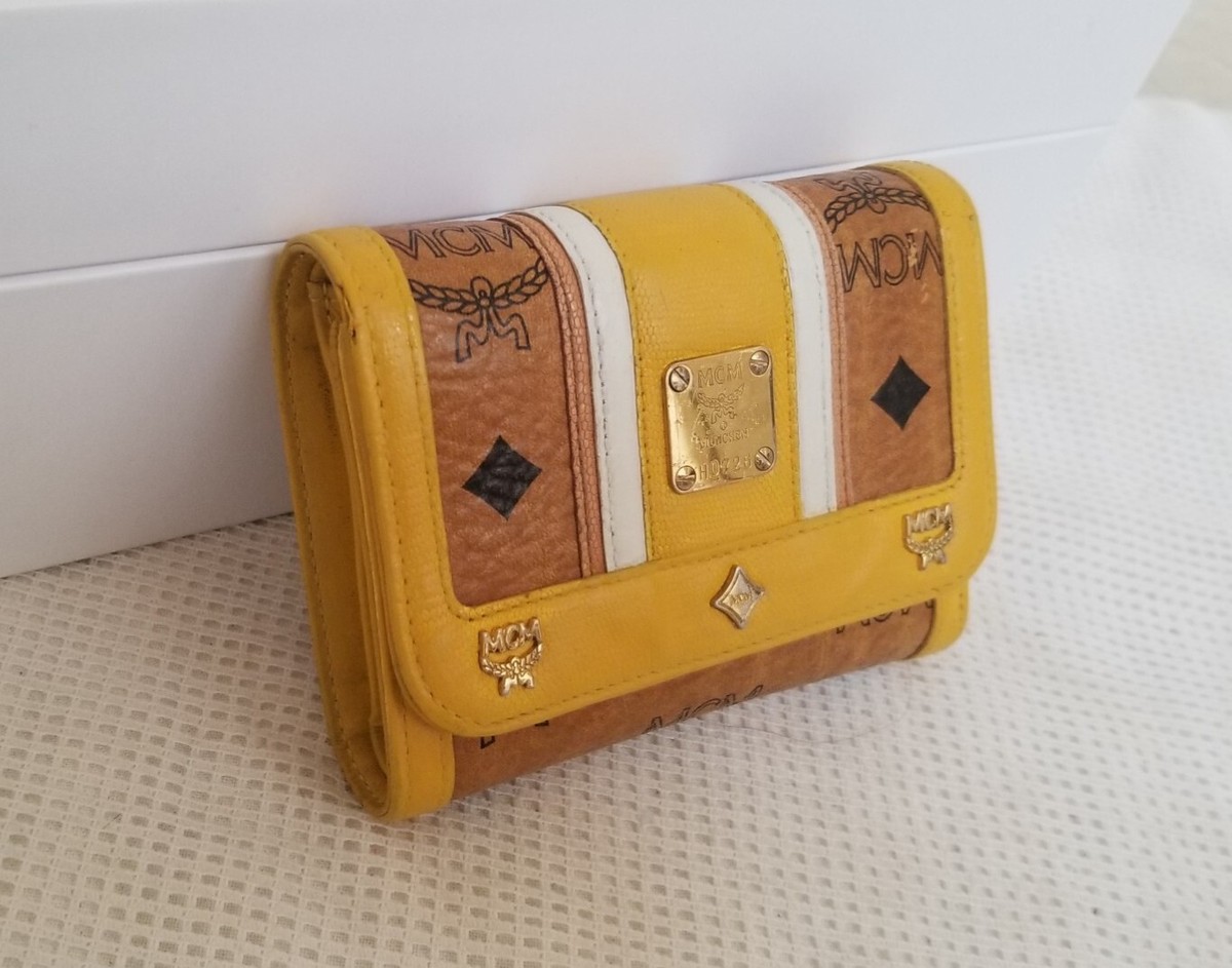 MCM Brown Yellow Tri-fold Small Wallet | eBay