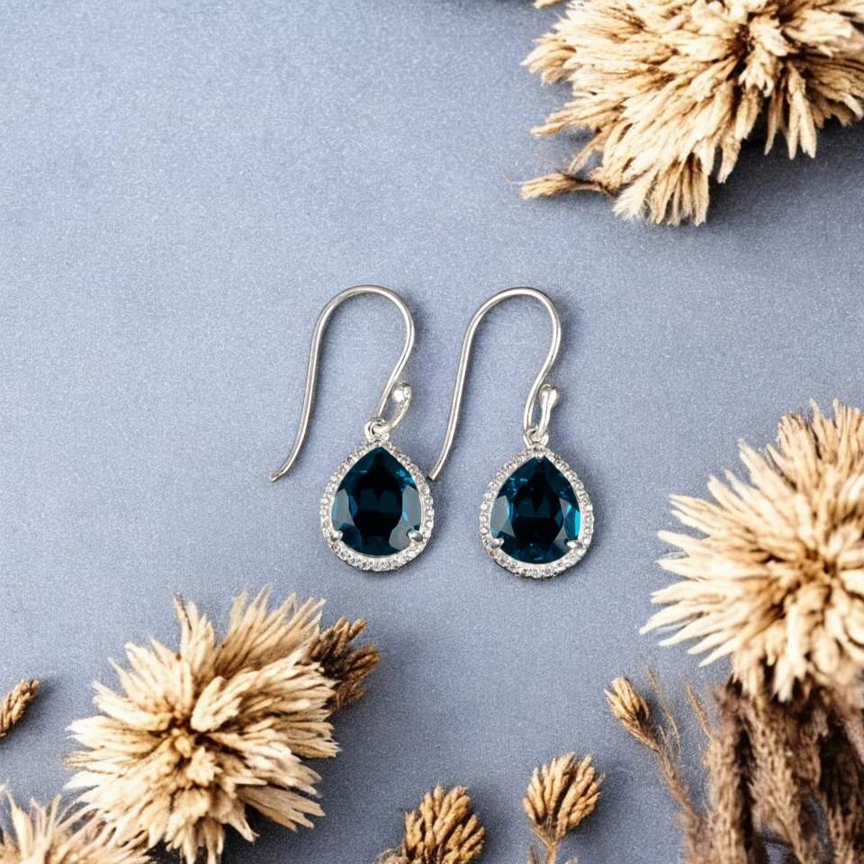 Pendiente colgante de circón de plata de ley 925 con piedras preciosas de apatita genuina 1,80" Foto 4 de 4