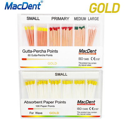 MacDent Gutta Percha Points Dental Endodontic Root Canal S/M/L Fit WAVE 1 Gold