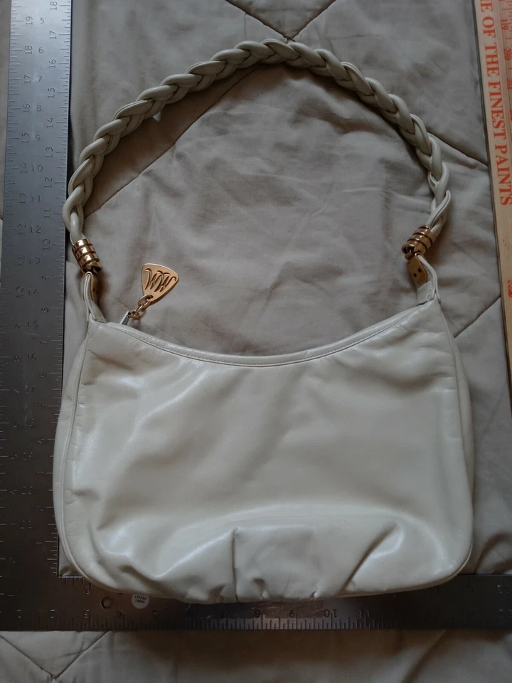 Morris Moskowitz кремовая кожа Hobo сумка оплетка ручки 11 дюймов x 8 дюймов x 3 дюйма новом VINT - Изображение 2 из 4