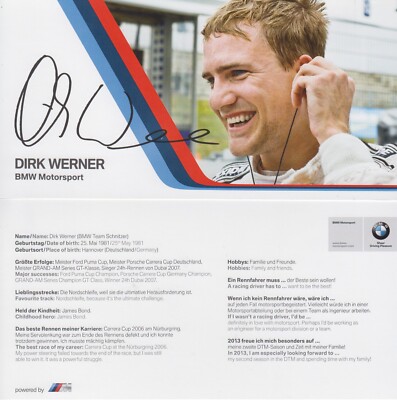 Autogrammkarte signiert 10x21 cm DTM 2013 Dirk Werner - BMW M4 DTM