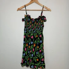 Urban Outfitters Sabrina Smocked Tulip Mini Gauze Dress Women's XS Black Multi