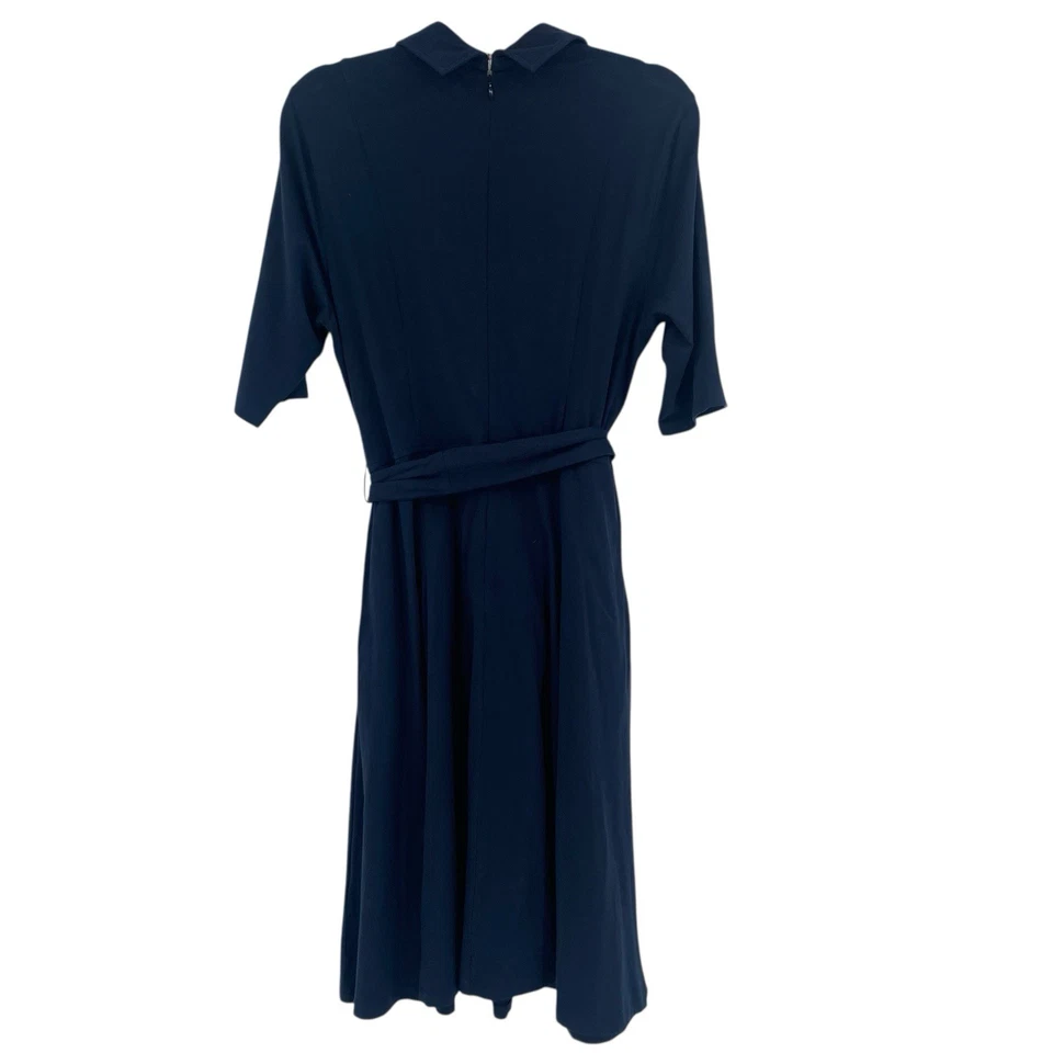eShakti Dress 1X 16W Blue Fit & Flare Jersey Stretch Nautical Retro Collared - Image 2 of 4