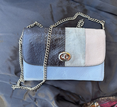 Women s Small Colorblock Crossbody Coach  Bag  Turn Lock Flap Silver Chain Strap