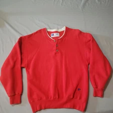 Vintage Russell RED Athletic Sweatshirt Pullover Crewneck with Buttons Medium