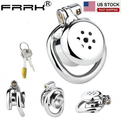 FRRK Male Flat Chastity Cage Inverted Metal Lock  Device Negative For Man 50mm