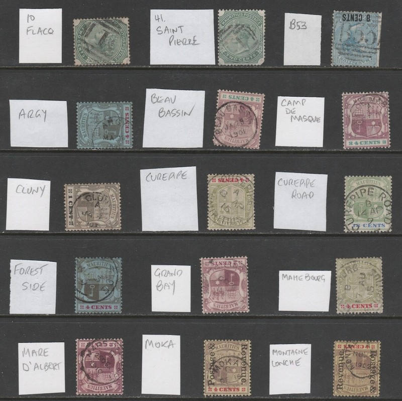 Mauritius Used Collection of 15 Different  Postmarks Mostly A-M  F/VF