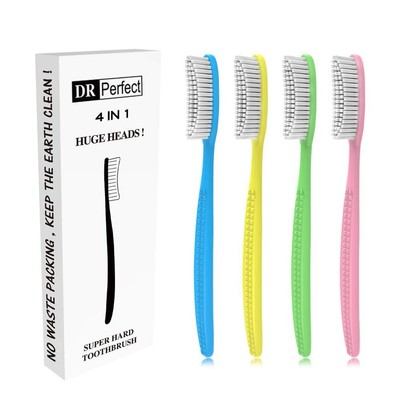 Extra Hard & Firm Toothbrush Large Long Head Whitening Teeth Pack of 4