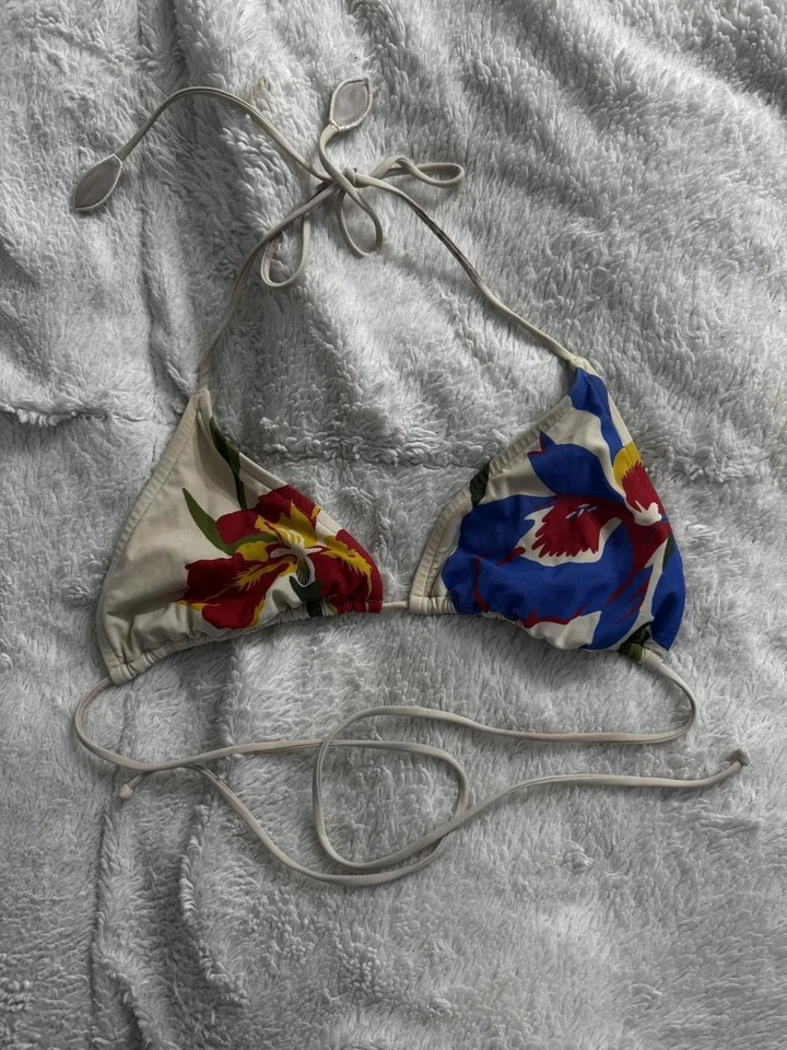 Traje de baño Tory Burch estampado floral triángulo top playa hawaiano diseñador XS Y2K Foto 3 de 4