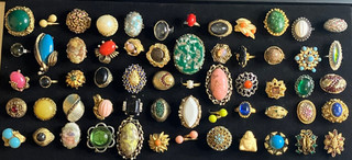 Vintage Now 60 Piece Ring Lot Cocktail Stones Rhinestone Costume Adjustable