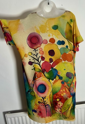 New Short Tunic Dress Plus size 18 20 22 Vibrant Print + Gold Trim - Picture 4 of 5