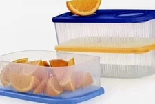 Tupperware Fresh N Cool Medium Rectangle 3PC Set 4.5 Cup ea BLUE YELLOW BPA FREE
