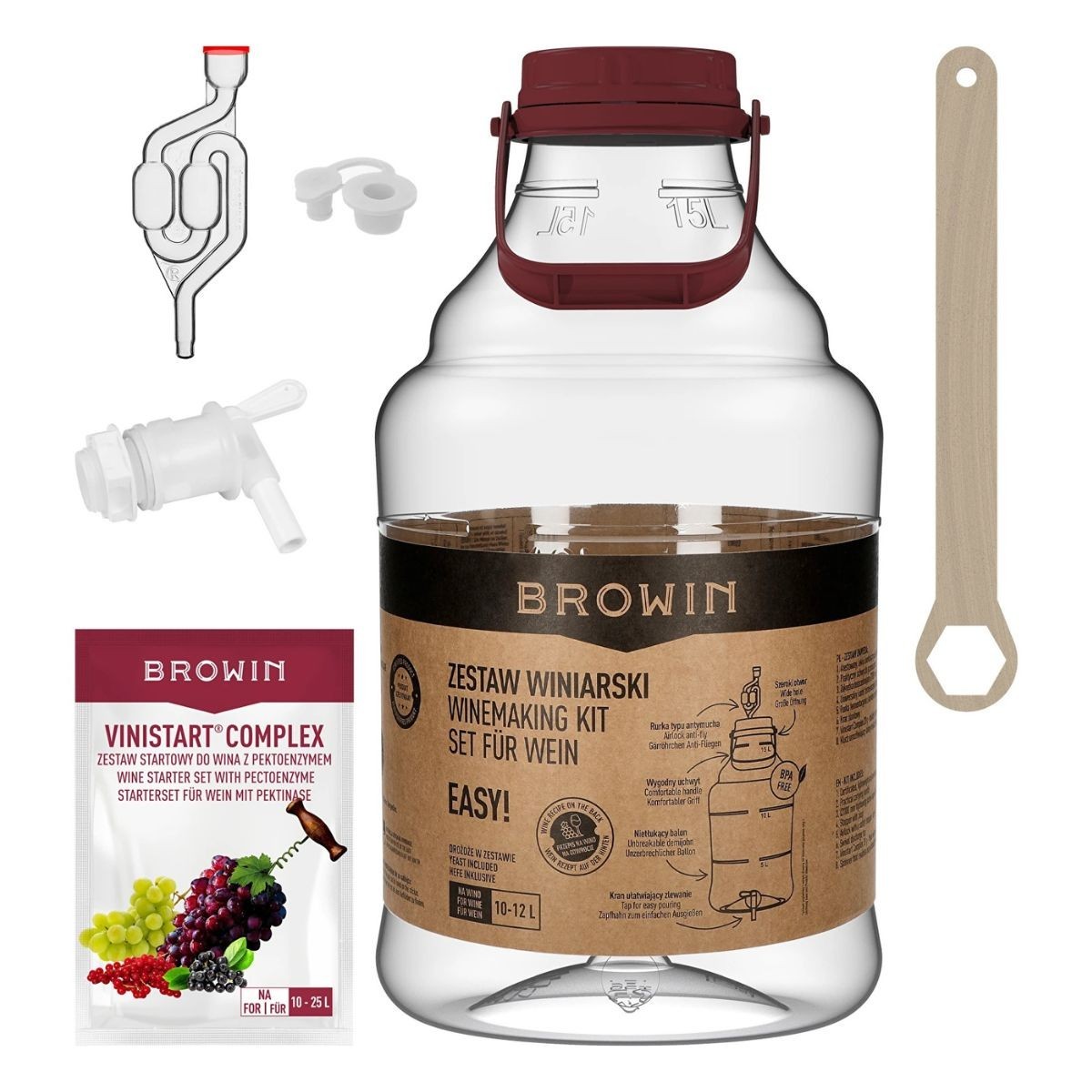Wine Making Kit Browin Starter Kit 15 L PET Demijohn with Tap Wine Yeast Airlock