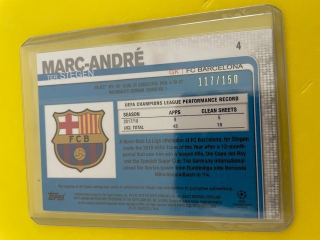 Marc-Andre Ter Stegen 2018 Topps Chrome UCL Blue Auto #4 /150 FC Barcelona view 2