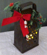 Vintage 1950's Box  Grater and Candle - Christmas Decor Rustic Farmhouse Country