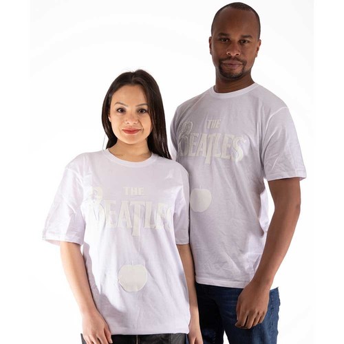 The Beatles Drop T Logo & Apple White-on-White T-Shirt White New