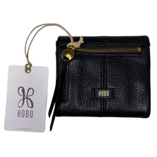 NEW HOBO International Keen Pebbled Black Leather Mini Trifold Wallet