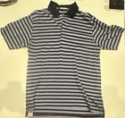 Peter Millar Golf Striped Polo Size Large - Blue/light Blue Short Sleeve