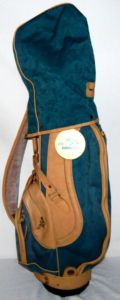 Bolsa de golf vintage Daiwa Coach Collection tapiz azul/cuero con cubierta para lluvia RARA Foto 2 de 4