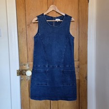 THOUGHT Denim Shift Dress UK10 Sustainable Organic Blue Mini Sleeveless Mod Boho