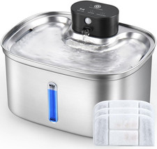 Wireless Cat Water Fountain Stainless Steel, 169Oz/5L Cordless Smart Pet