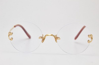 CARTIER C-Decor Occhiali Vintage Round Rimless 22K Gold Filled France 1990s