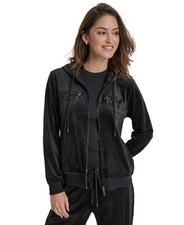 DKNY Jeans Petite Sequin Logo Zipper Hoodie - Black - PM