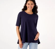 Attitudes by Renee Washed Cotton Crew Neck Top Navy Size XXS ( 2XS ) A566549