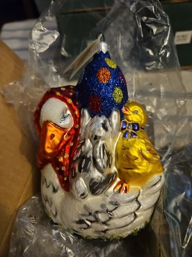 Slavic Treasures Goose Party EASTER COLLECTION 6" Glass ORNAMENT 99-128-A NIB