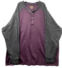 The Foundry T Shirt Mens Big Size 3XL Long Sleeve Purple Gray Stretch Button 1/4