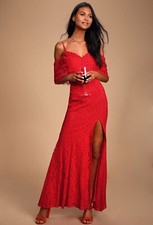 NWT Lulu’s Caterina red lace maxi dress w/ slit size S $90!