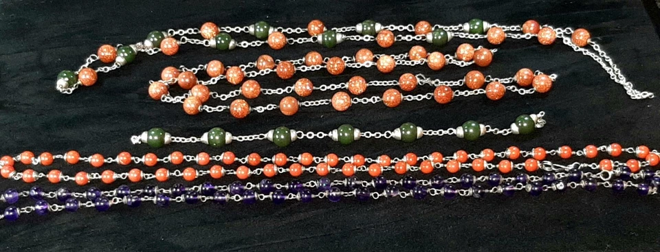 4 Collane- 1 bracciale-ametista-giada-diaspro rosso-pietra del Sole-tibet-silver - Immagine 3 di 4