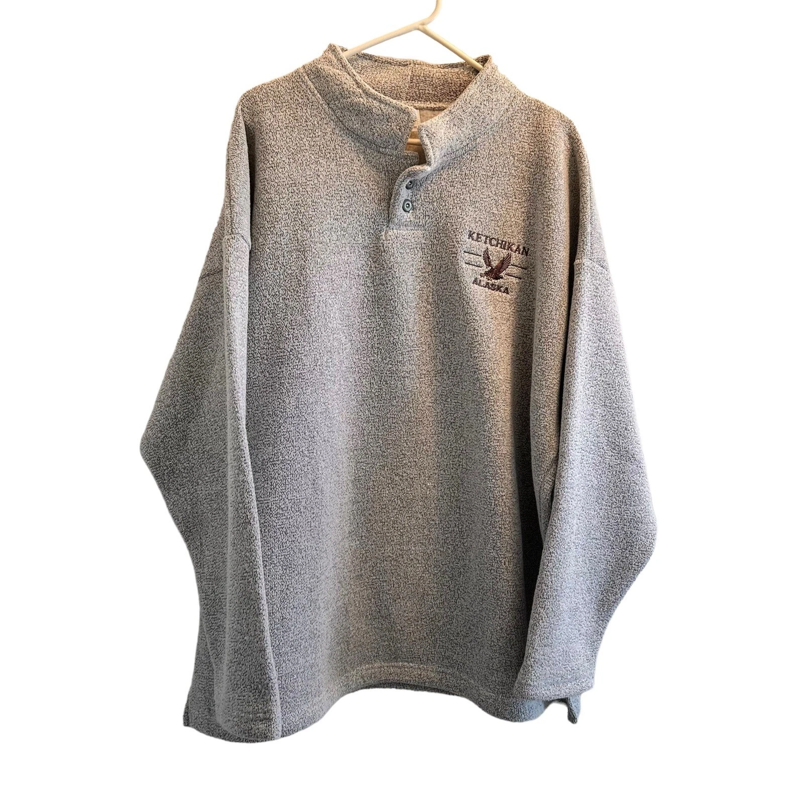 Vtg ESY Sport Wear Ketchikan Alaska Long Sleeve Sweater Unisex 2XL Gray 90's