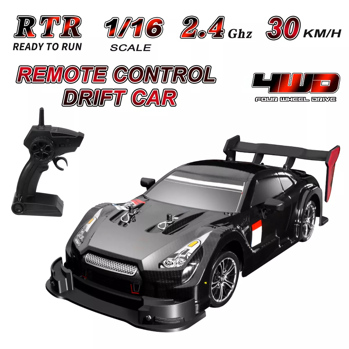 RC Drift Car, High Speed Racing Sport Toy Car 2.4GHz 1:24 Scale 4WD for  Adults