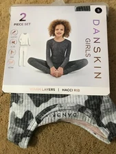 Danskin Girls Warm Layers Hacci Rib 2Pc Set Long Sleeve Crew Pants Grey Camo 