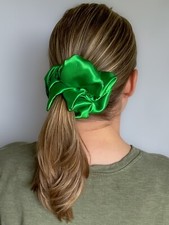 Green Silky Satin Scrunchie  Big Scrunchies  Fashion Hair Ties  Team Colors