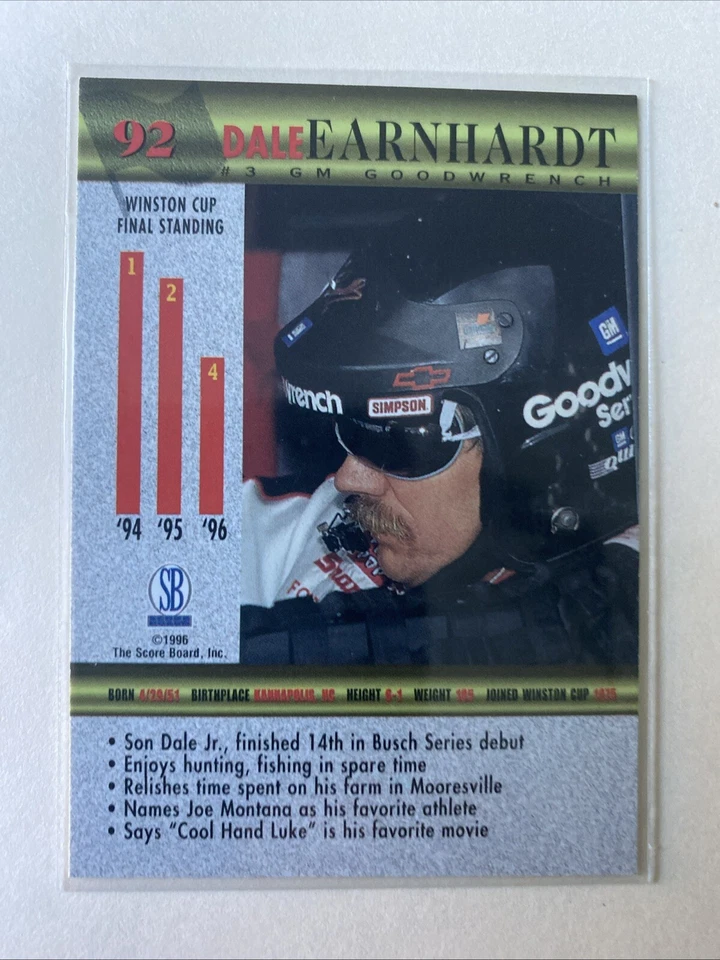 1995 Score NASCAR #92 Dale Earnhardt Trading Card – Cary Global - Image 2 of 2
