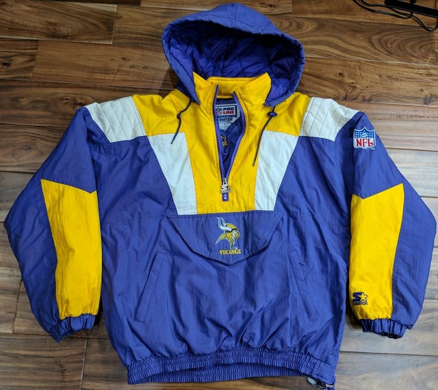 Vintage 90's Minnesota VIKINGS STARTER HOODED Puffer Winter Jacket Mens