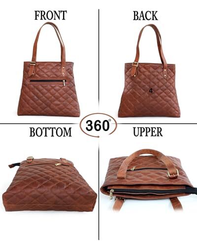 Genuine Brown Leather Tote Lapotop Bag for Women Large Cross Design Tote - Bild 4 von 6