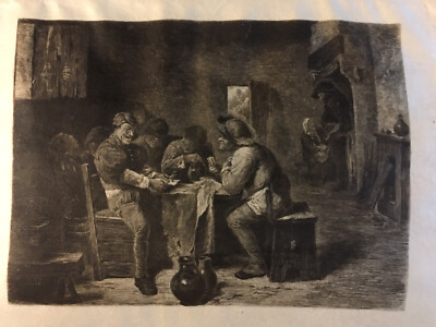 Sehr Schöne Gravur auf Echtem Velin Tavernen Szene Rembrandt ? zu Identifizieren