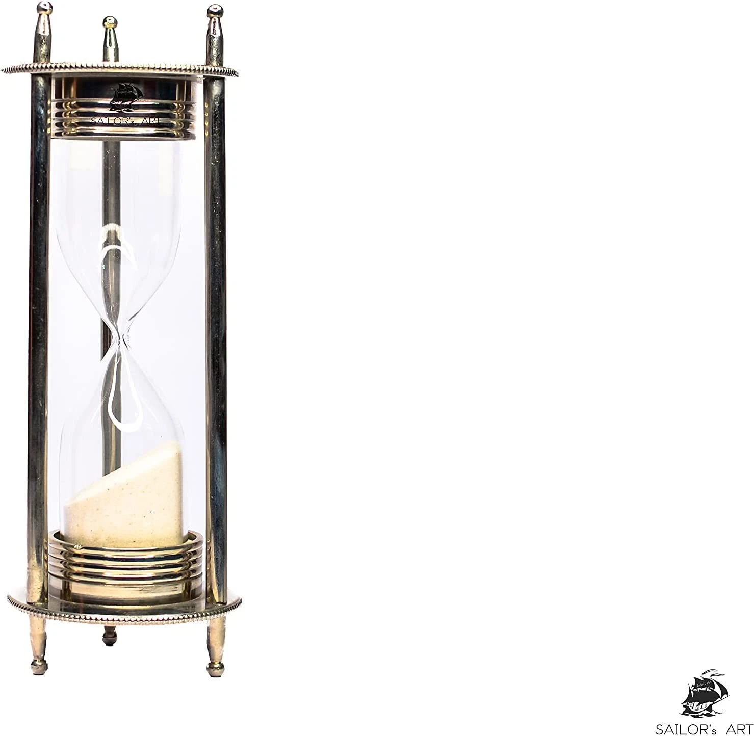 Nickel Vintage Engraving Hourglass Sand Timer Sand Clock 5 Minutes 11 Inch Desk