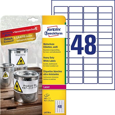 AVERY Zweckform L4778-8 Wetterfeste Folienetiketten (45,7x21,2 mm auf DIN A4, ex
