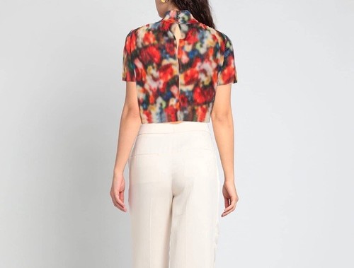 NUOVO FRANKIE MORELLO Plissettato Designer Colorato Cropped Camicia Top Donna Grande - Foto 3 di 7