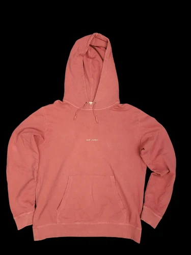 AUTHENTIC MEN'S SAINT LAURENT DISTRESSED FADED RED HOODIE SIZE XL