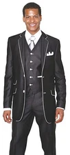 Men' 2 button Slim Fit Trim pocket in both Jacket ,vest Flat- front pants 5702v1